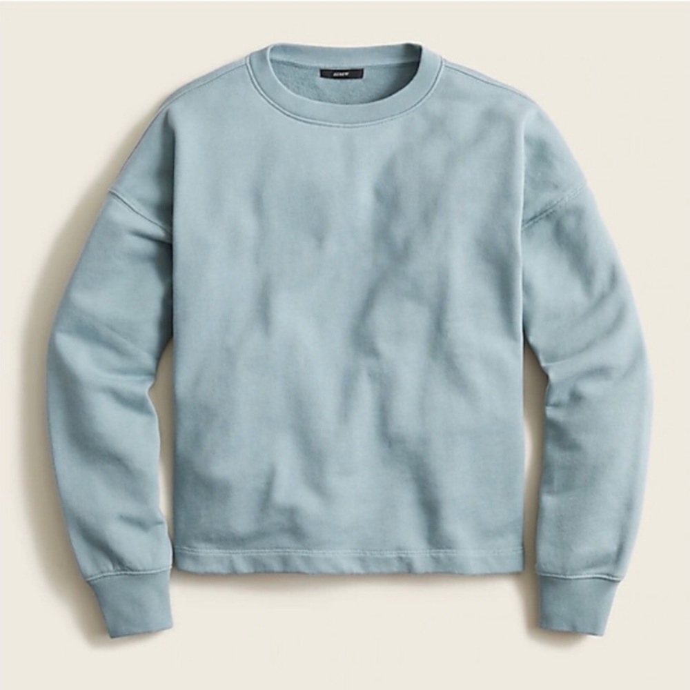 J.Crew University Terry Cropped Crewneck Sweatshirt FADED ALHAMBRA GREEN